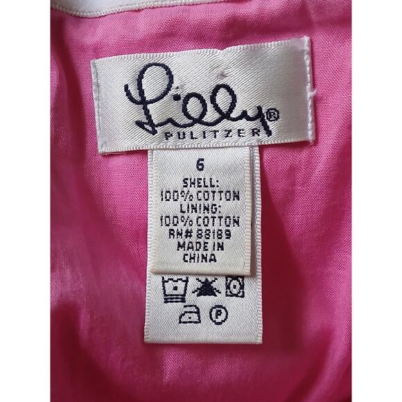 Vintage Lilly Pulitzer Pink Eyelet Strapless Belted Dress Size 6 - Picture 3 of 5